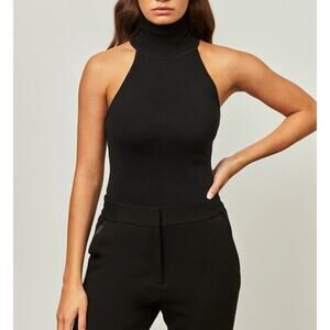 GREY VEN Keith Sleeveless Turtleneck Top Natural Black Knit Large